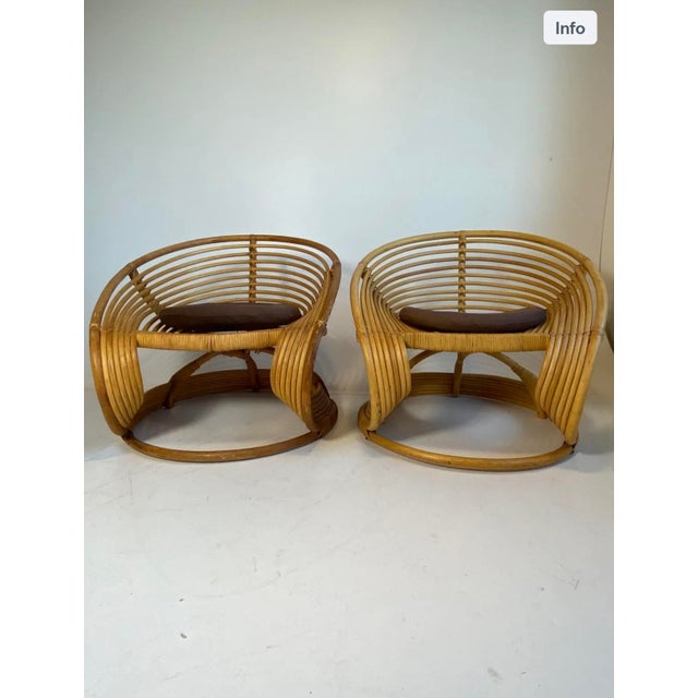 Brown Curved Bamboo Rattan Pretzel Swirl Armchair, 1980s, Set of 2 For Sale - Image 8 of 8