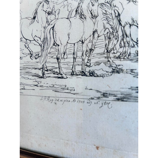 Printmaking Materials Antique Original Horse Etching, Circa 1700: Framed Equestrian Print For Sale - Image 7 of 10