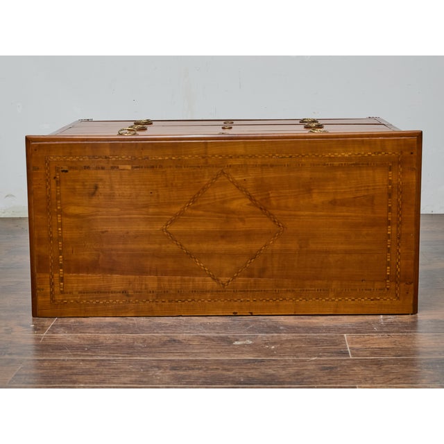 French 19th Century Louis XVI Walnut Commode with Marquetry and Brass Pulls For Sale - Image 9 of 10