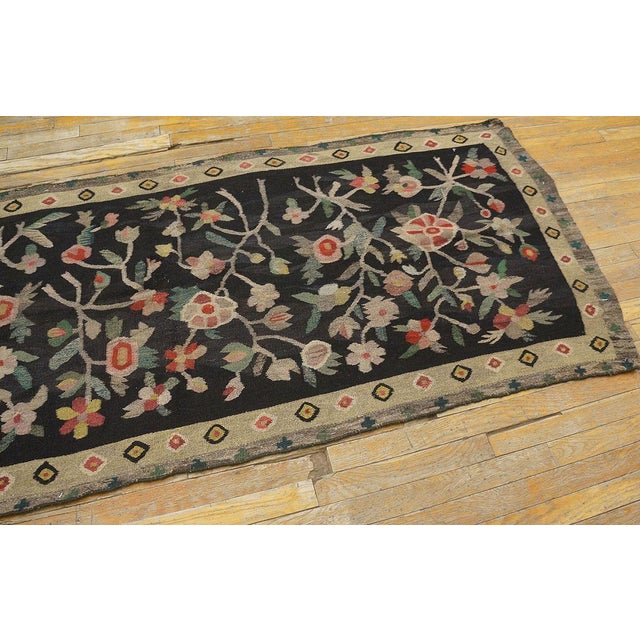 1900s Black Floral Antique European Besserabian Rug 3'0" X 7'3" Handwoven Wool Carpet For Sale - Image 4 of 6
