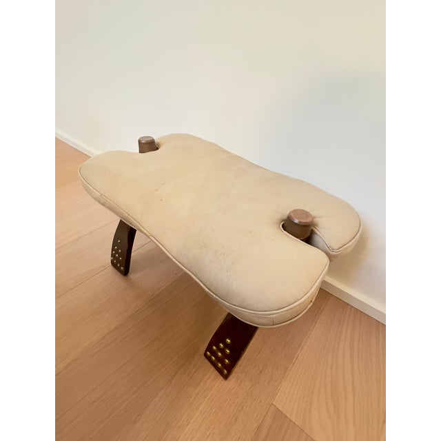 Mid 20th C. Camel Saddle Stool With Reversible Cushion and Original Bell For Sale - Image 10 of 11