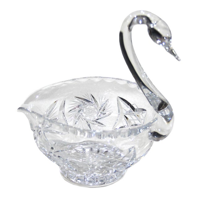Vintage Cut Crystal Swan Candy Bowl For Sale
