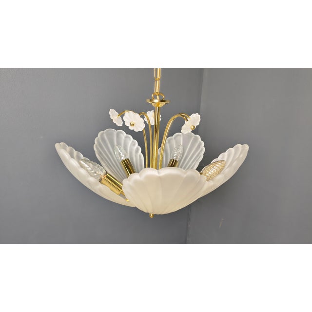 Vintage Italian Glass and Brass Chandelier, 1970s For Sale - Image 10 of 17