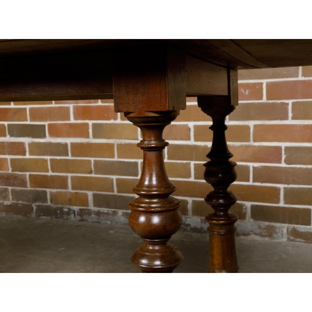 Wood Italian 1800s Walnut Baroque Style Spool Table with H-Form Cross Stretcher For Sale - Image 7 of 12