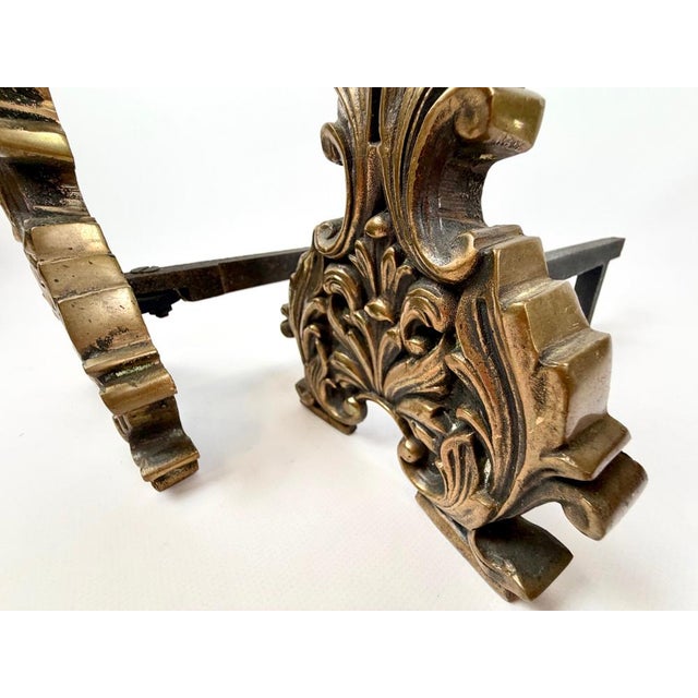 French Louis XV Style Bronze Andirons, 1800s, Set of 2 For Sale - Image 10 of 11
