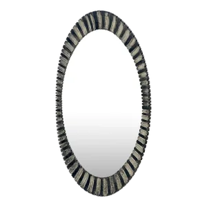 Oval Silver Gilt Composite Scallop Motif Wall Mirror Mid Century Modern