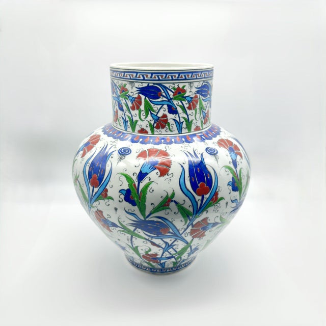 Handmade Ceramic Large Palace Vase (50cm) – Grand Red & Blue Tulip Pattern – Monumental Statement Piece For Sale - Image 6 of 7