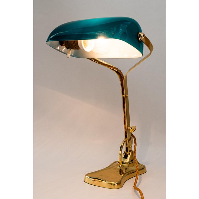 Vintage Art Deco Banker Table Lamp with Glass Shade, 1920s For Sale - Image 10 of 18