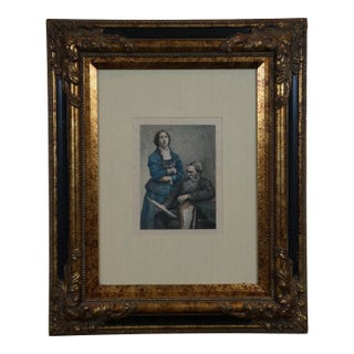 Late 19th Century Antique Louis Monzies Mr & Mrs Edwin Edwards Colored Portrait Etching Print, Framed For Sale