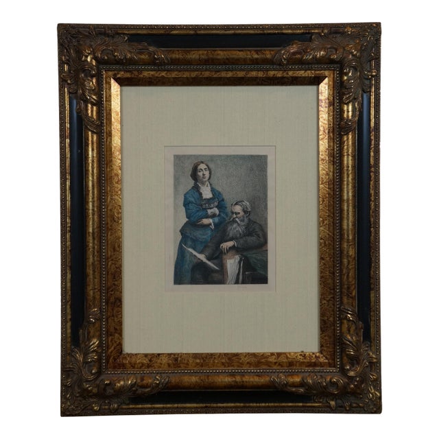 Late 19th Century Antique Louis Monzies Mr & Mrs Edwin Edwards Colored Portrait Etching Print, Framed For Sale