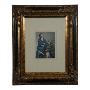 Late 19th Century Antique Louis Monzies Mr & Mrs Edwin Edwards Colored Portrait Etching Print, Framed
