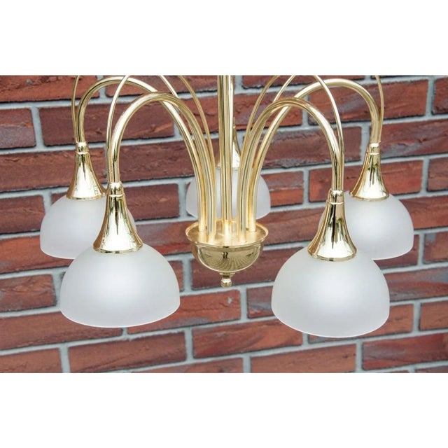 Brass and Glass Chandelier, Poland, 1980s For Sale - Image 6 of 8