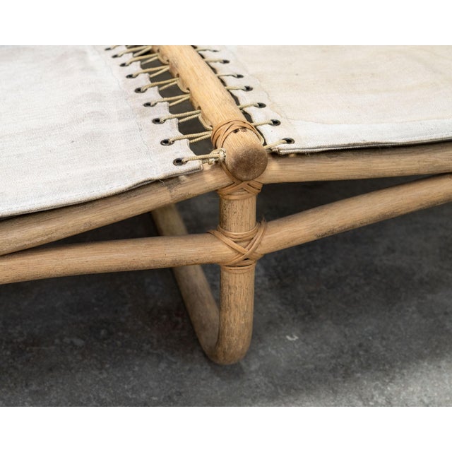 Beige 3-Seater Bench in Rattan and Cotton Canvas, 1960s For Sale - Image 8 of 10