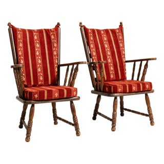 Pair of Dutch Oak Upholstered Armchairs, Antique, France, Circa 1970 For Sale