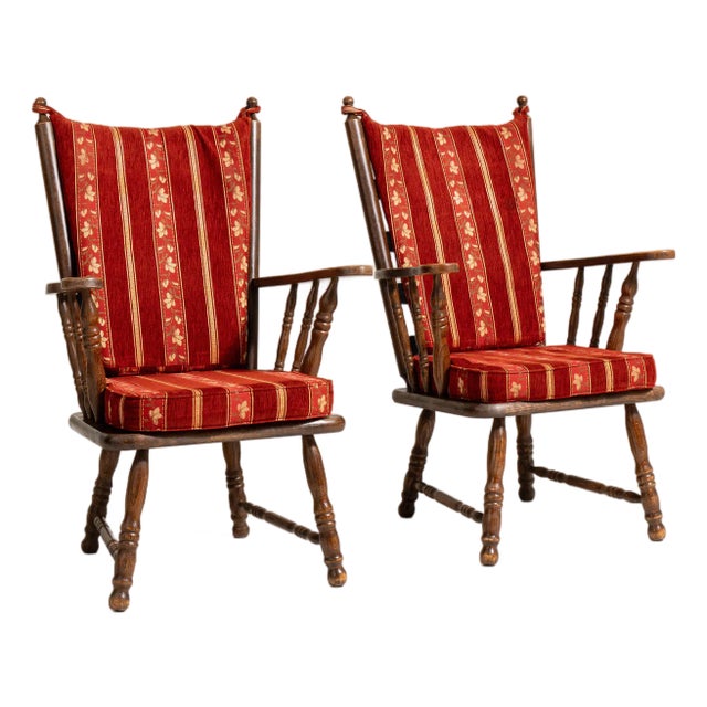 Pair of Dutch Oak Upholstered Armchairs, Antique, France, Circa 1970 For Sale