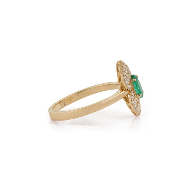 Metal 19th Revival Style Emerald Art Deco Ring With Cluster Diamonds Size 9 in 14k Gold For Sale - Image 7 of 17