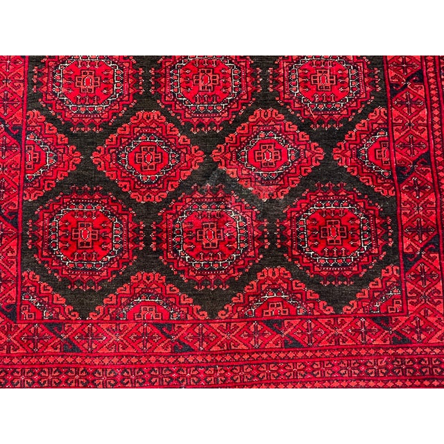 Red Vintage Afghan Ersari Turkmen Bokhara Gul Rug - 6'3" X 4'0" For Sale - Image 8 of 13