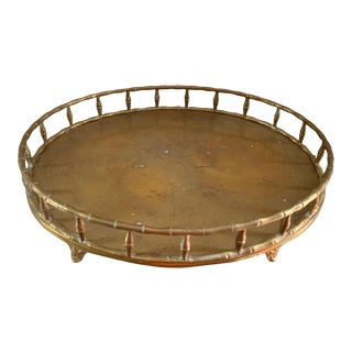 Vintage Faux Bamboo Oval Brass Tray For Sale