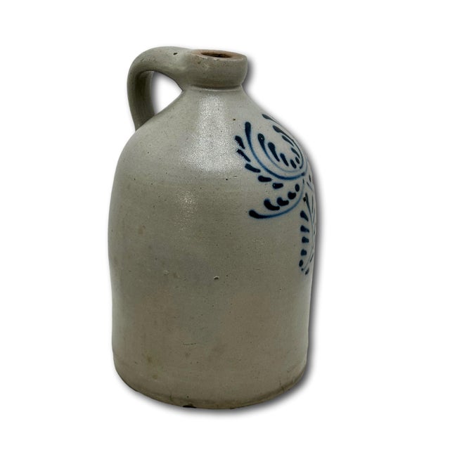 American Nice Small 1 Gallon Size Antique Early American Blue Decorated Stoneware Spirits Jug - Circa Late 19th Century For Sale - Image 3 of 18