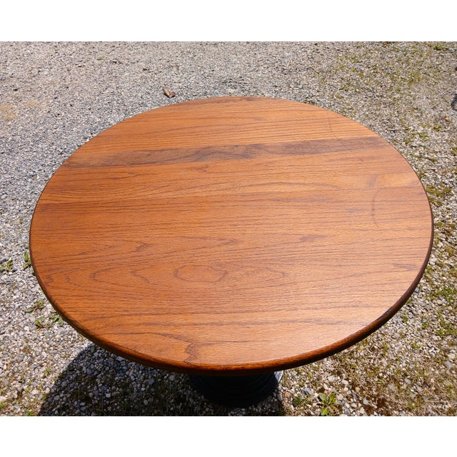 Antique Round Oak Top Pub Table or Game Table With Cast Iron Column Base For Sale - Image 9 of 17