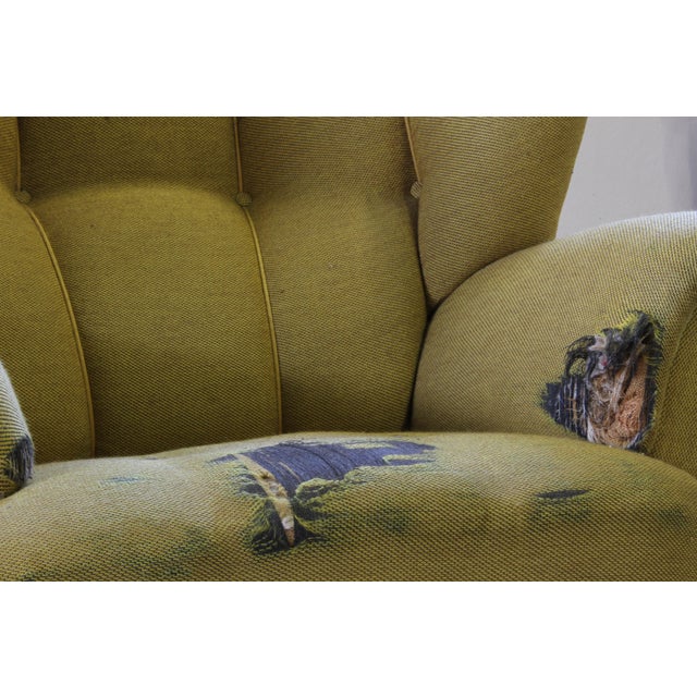 Green Vintage Large Upholstered Easy Chair Denmark, 1930s For Sale - Image 8 of 18
