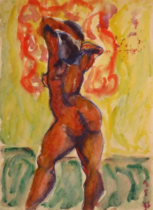 Richard Van Wingerden Expressionist Figure Watercolor Painting, Circa 1950s