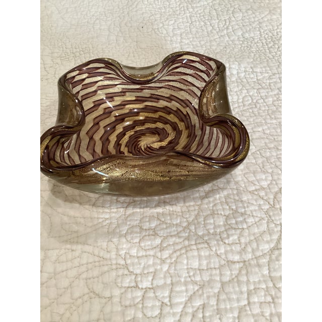Abstract 1950s Barovier& Toso Zebrati Gold Dust Bowl For Sale - Image 3 of 5