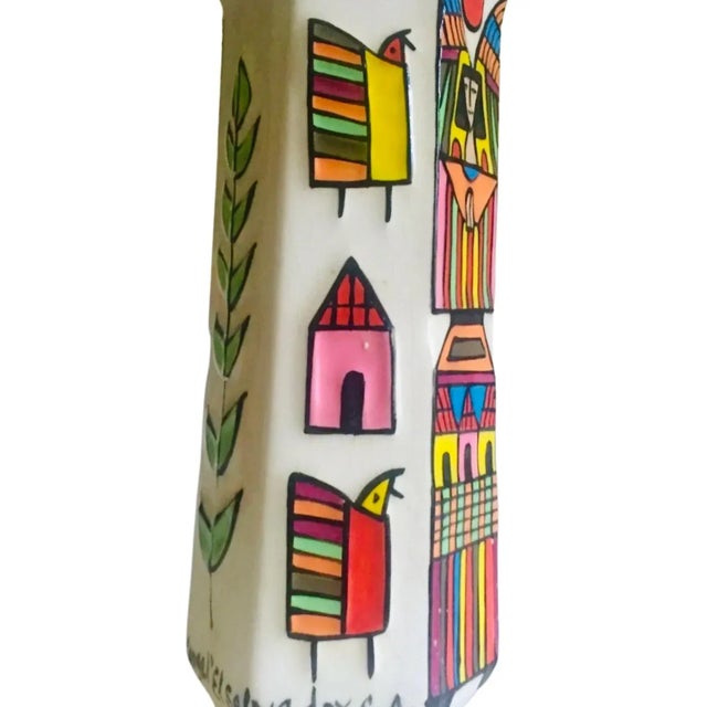 Mid-Century Modern Ferdinand Llort Rare Vintage Mid Century Modern Colorful Hand Painted & Signed Folk Art Pottery Vase El Salvador For Sale - Image 3 of 12