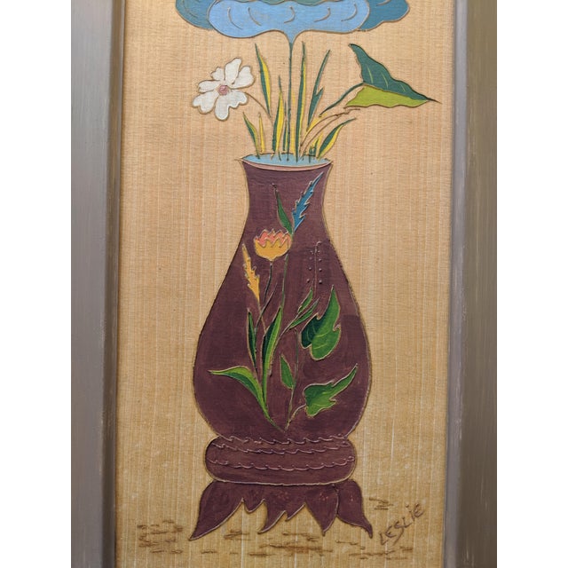 Vintage Handcrafted Folk Art Botanical Floral Framed Wall Panels- A Pair For Sale - Image 11 of 12