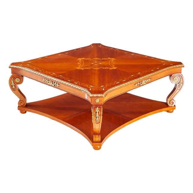 Italian Square Myrtle Burl Coffee Table With Gold Leaf Accents For Sale