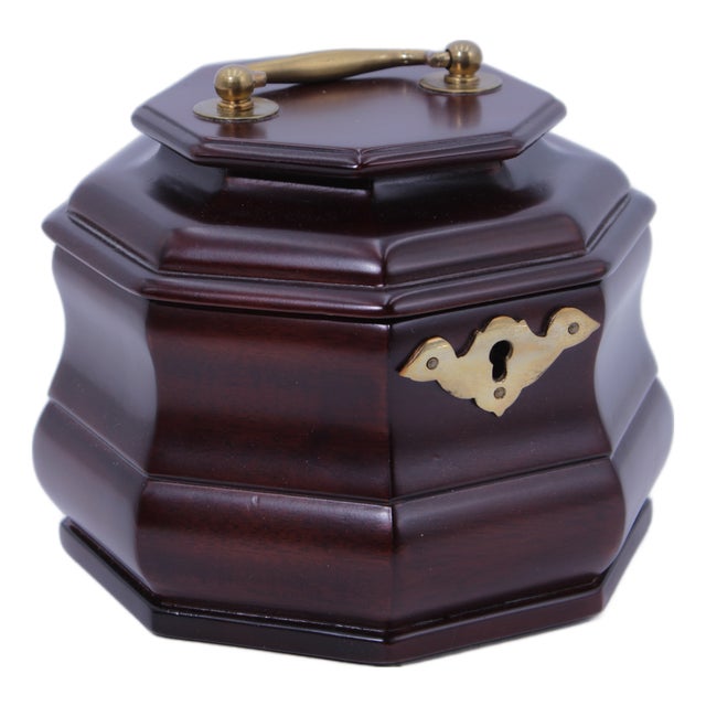 Virginia Metalcrafters Mahogany Octogonal Tea Caddy For Sale