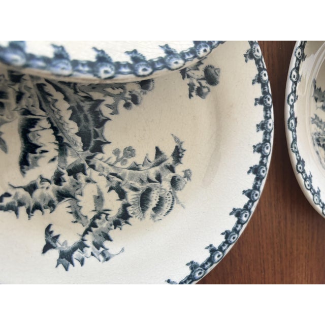 Ceramic Vintage Dessert Plates with Chardon Pattern from Gien, 1940s, Set of 6 For Sale - Image 7 of 10