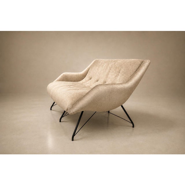 Brazilian Modern "Concha" Loveseat in Metal & Textured Brass-Toned Fabric by Carlo Hauner, 1955 - Lot 42C For Sale - Image 10 of 18
