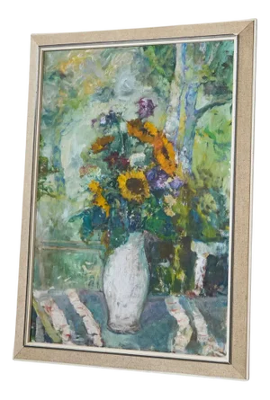 Sunflowers in White Vase, Oil on Canvas, 1940s