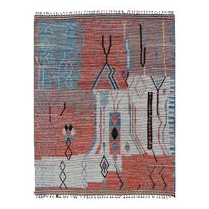 Modern Moroccan Rug With Abstract Design in Copper, Lt. Blue 8'3 X 11'