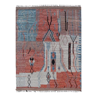 Modern Moroccan Rug With Abstract Design With Copper, Lt. Blue, and Ivory For Sale