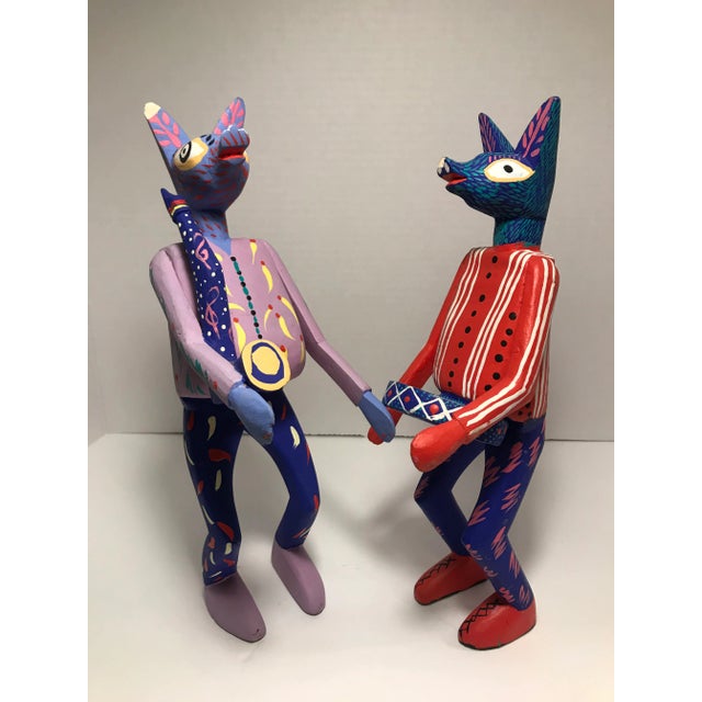 Vintage 1990s Pepe Santiago Signed Oxacan Hand Painted Wooden Figurines - Set of 2 For Sale - Image 10 of 10