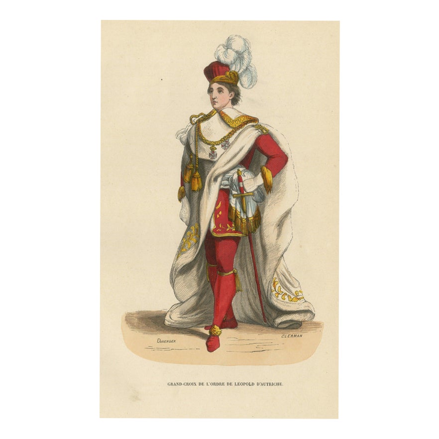 Grand Hand-Colored Cross of Leopold of Austria Wood Engraving, 1844 ...