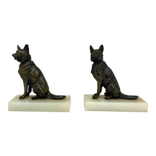 30s Bronze German Shepherd Bookends on an Onyx Base - a Pair For Sale