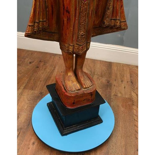 Burmese Carved Standing Buddha Statue For Sale - Image 4 of 17