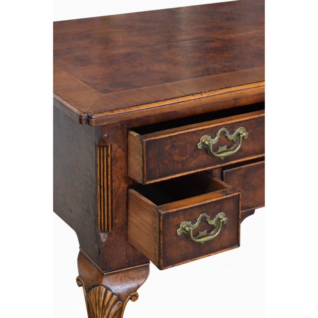 Pair of Antique Georgian Style English Walnut Lowboys For Sale - Image 4 of 5