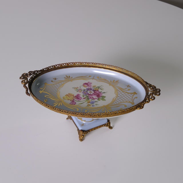 Vintage Porcelain Centerpiece with Gilded Bronze Frame from Limoges, 1950s For Sale - Image 11 of 18