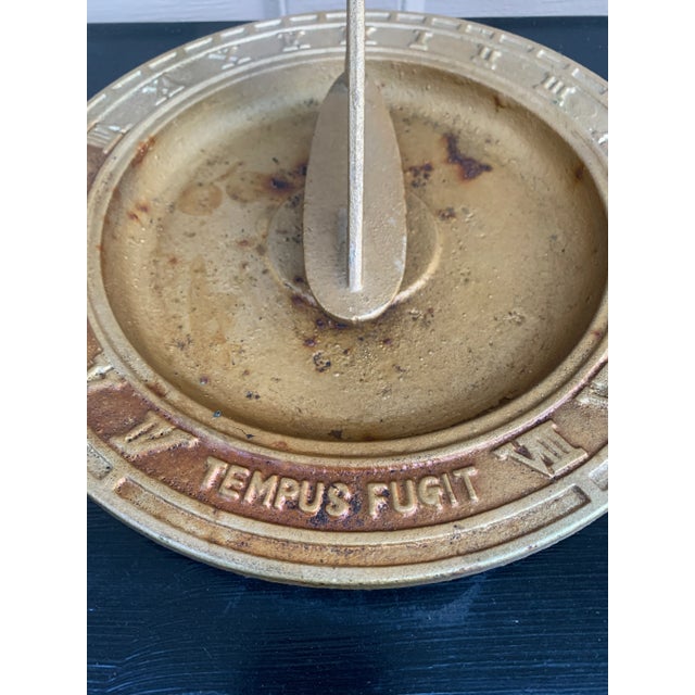 Vintage Cast Iron Garden Nautical Sundial With Sail Boat "Tempus Fugit" For Sale In South Bend - Image 6 of 10