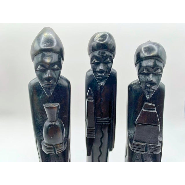 Hand-Carved Dark Wood African Christmas Nativity Set From Angola - 11 Pieces For Sale - Image 9 of 10