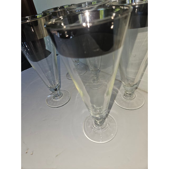 Mid-Century Modern Mid 20th Century Dorothy Thorpe Style Mid Century Silver Rimmed Pilsner or Beer Glasses - Set of Six For Sale - Image 3 of 5