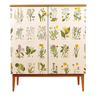 Vintage Cabinet with Illustrations Nordens Flora by C.A.M Lindman, 1950s For Sale