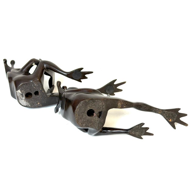 Pair Patinated Bronze Reclining Frog Prince Reading Book Bookends, Late 20th C. For Sale - Image 9 of 12