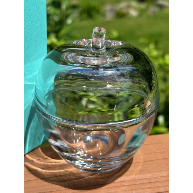 Tiffany and Co Crystal Apple Trinket Jar Covered Dish With Original Box For Sale - Image 11 of 11