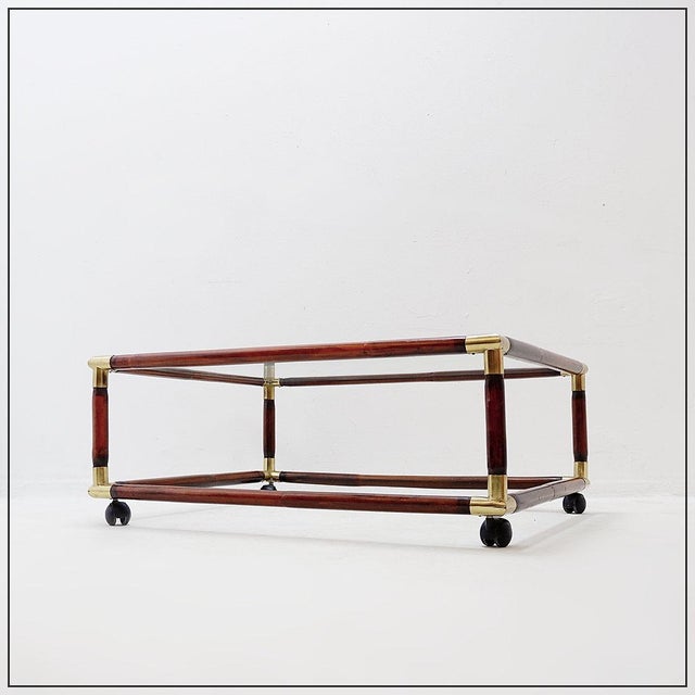 Mid-Century Modern Coffee Table in Bamboo and Brass with Glass Top by Tommaso Barbi, 1960s For Sale - Image 3 of 14