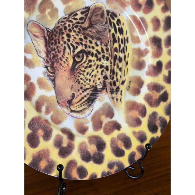 Vintage I. Godinger 1855 Email De Limoges Leopard Safari Cabinet Plate by Fiorilli For Sale - Image 11 of 12